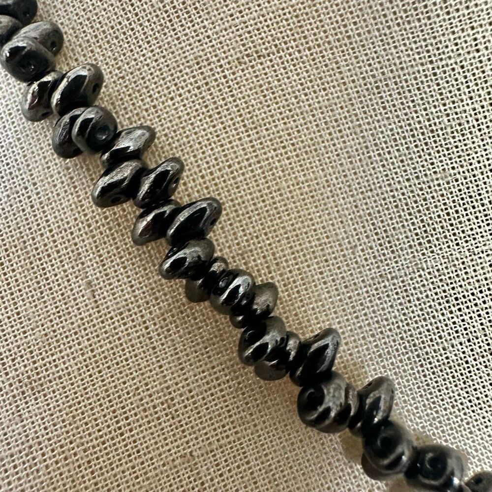 Artisan Hematite Bead Necklace with Electroplated Leaf Pendant - Picture 7 of 13